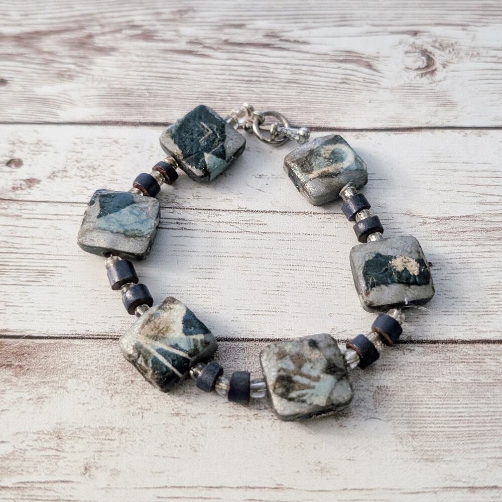 T Bar Bracelet with Square Beads